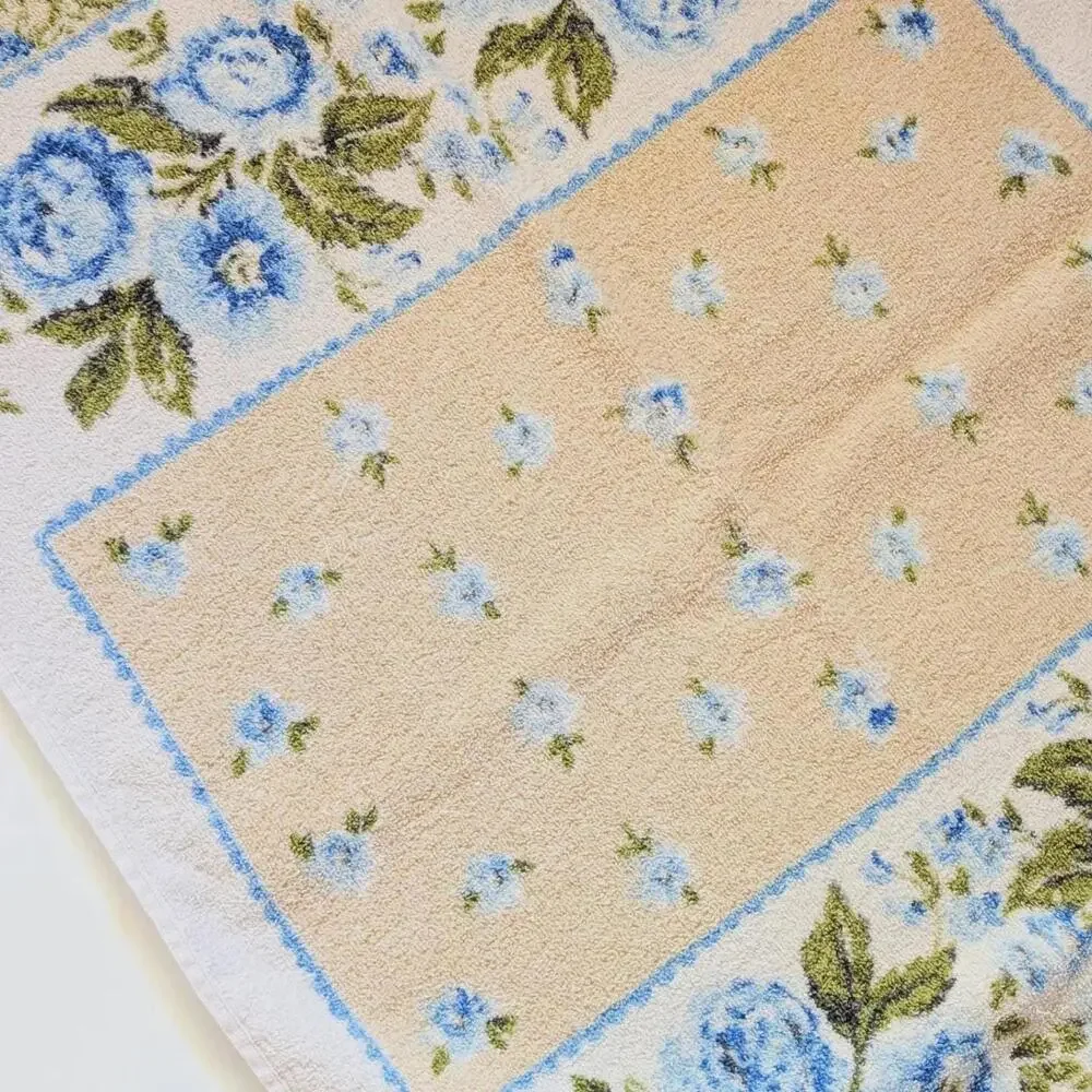 Vintage Cannon Bath Towel with Blue Floral Pattern